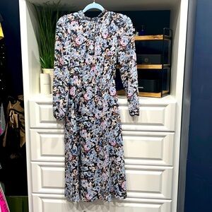 Banana Republic Black Floral Long Sleeve Dress